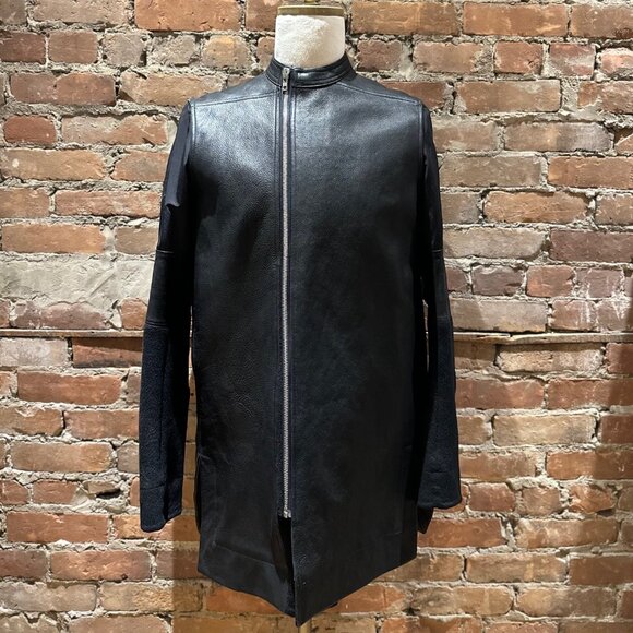 Rick Owens Leather Wool Jacket w/ Elbow Patches – Style RR14F2702-LGWC - Picture 1 of 9